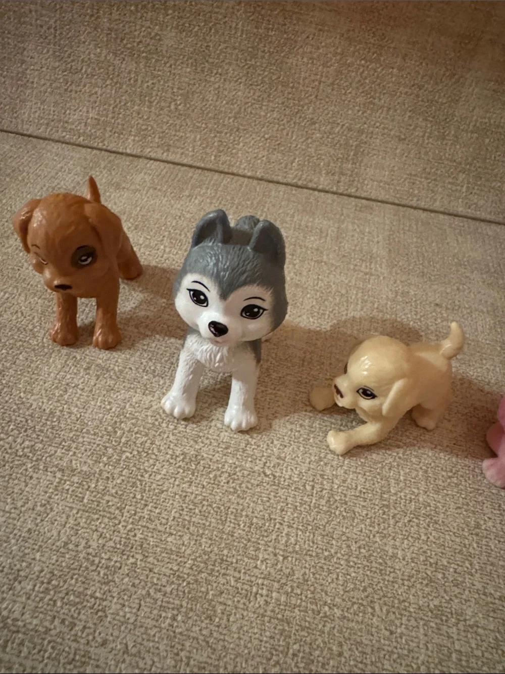Miniature Toy Puppy Set - Assorted Colors (Gray, Brown, Cream, Pink)
